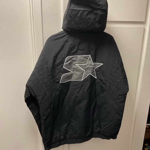 Starter Classic Logo Quarter Zipped Hooded Jacket Black Silver Men Medium Retro - Picture 3 of 5